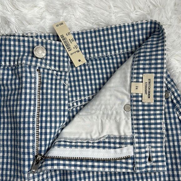 NWT Madewell Straight Stretch Mini Skirt Gingham: Raw Hemmed in Blue/White S 26 - Picture 4 of 10